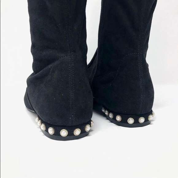 Ivanka Trump Black Freeda knee High Pearl Embellished Heel Faux Suede Boots - Picture 3 of 10